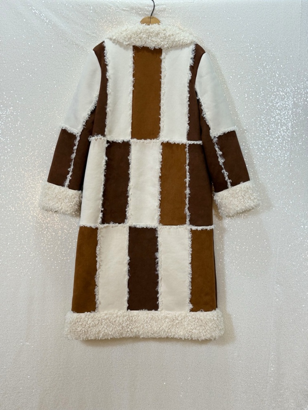 Azalea Wang Telluride Longline Patchwork Faux Shearling Coat Sherpa Boho Western - Picture 6 of 15